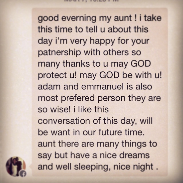 This is just one of the many thank you messages in my inbox from TNHF students.